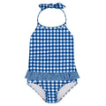 girls navy gingham ruffle halter one piece