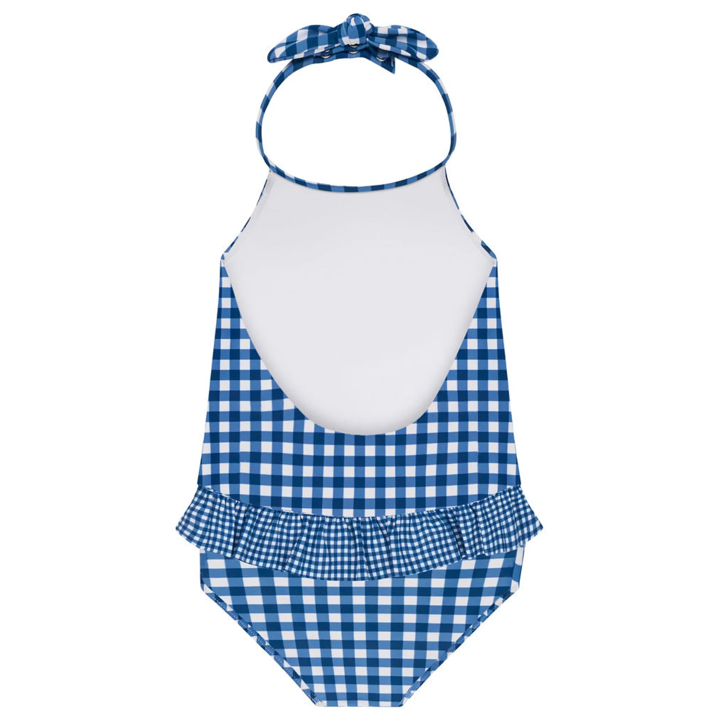 girls navy gingham ruffle halter one piece