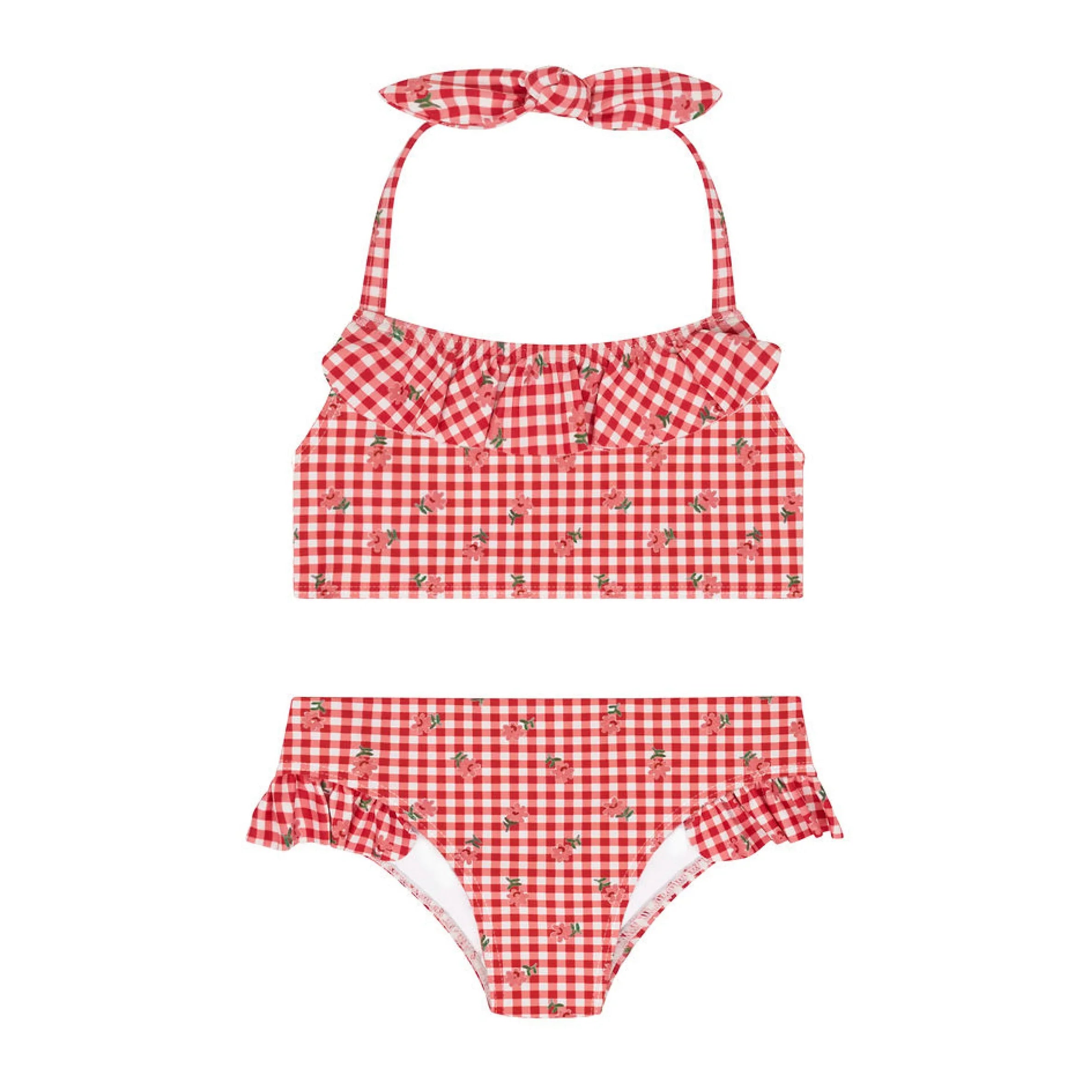 girls floral gingham halter scoop neck two piece