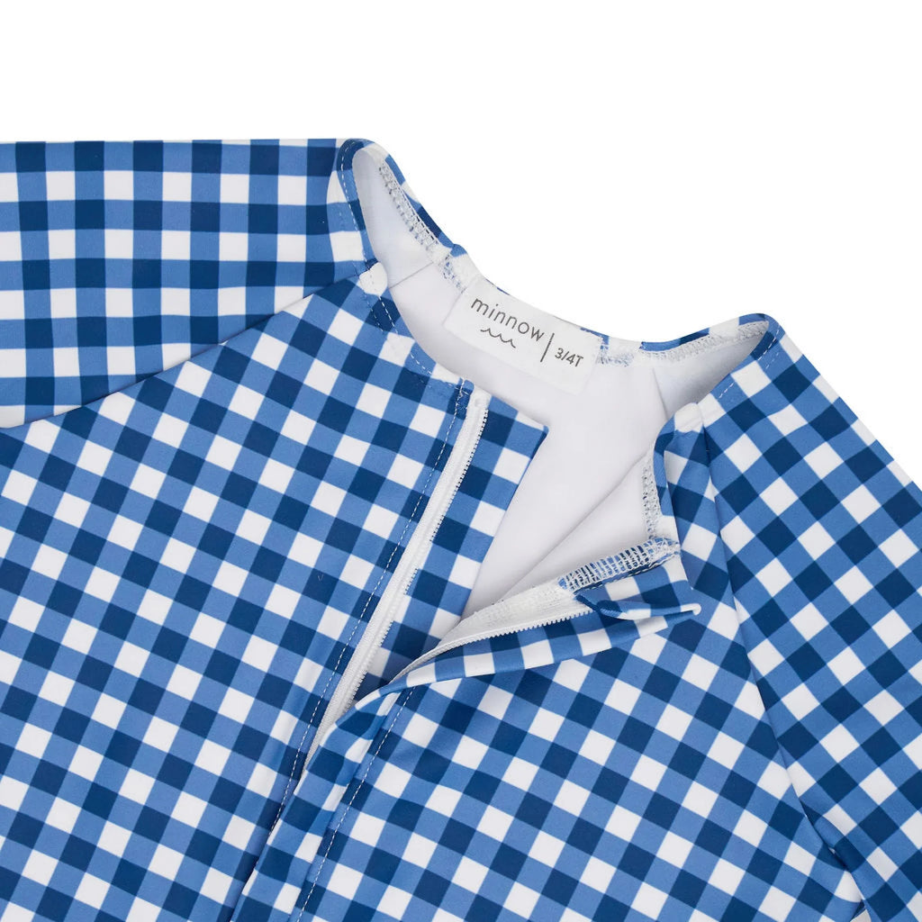 girls navy gingham front zip rashguard one piece