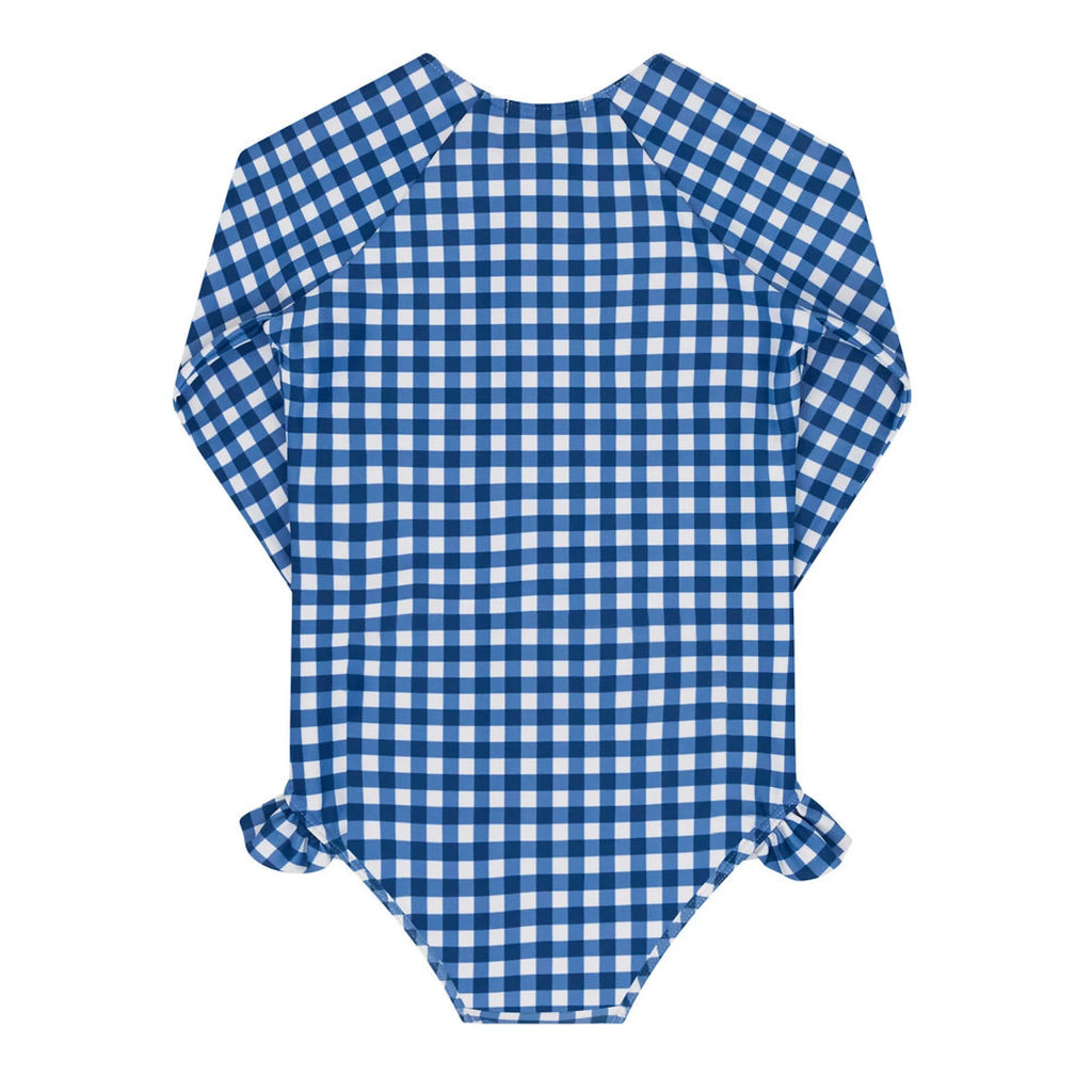 girls navy gingham front zip rashguard one piece