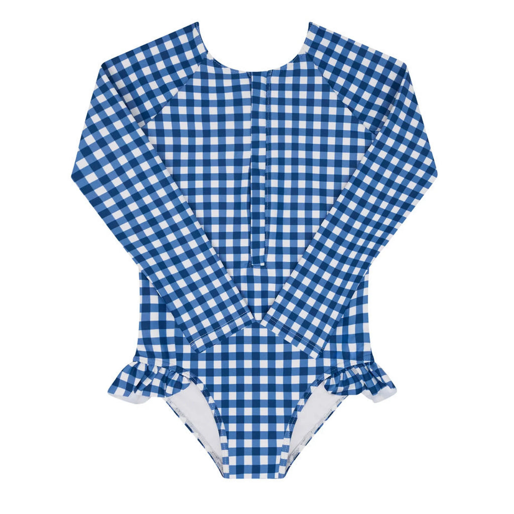 girls navy gingham front zip rashguard one piece