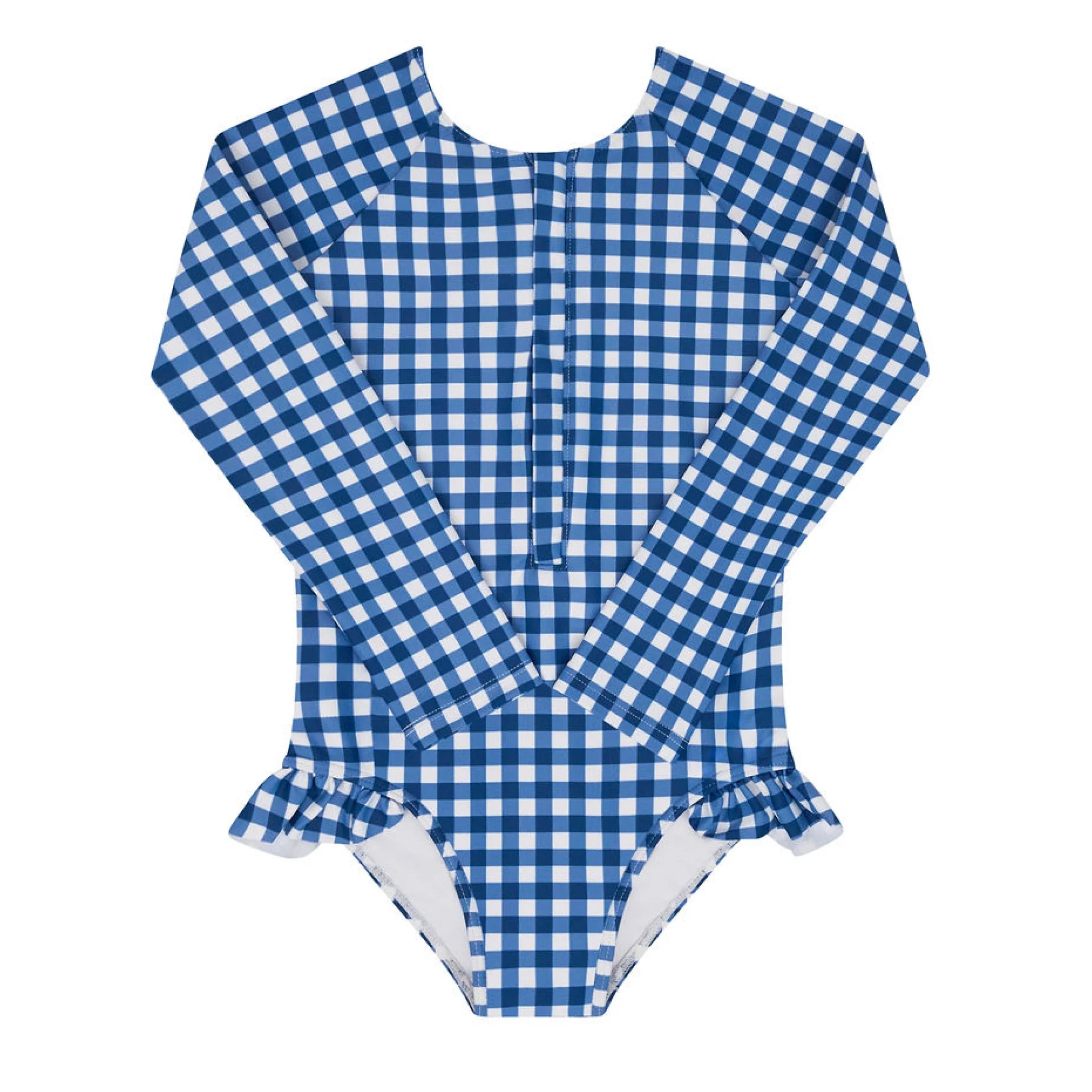 girls navy gingham front zip rashguard one piece