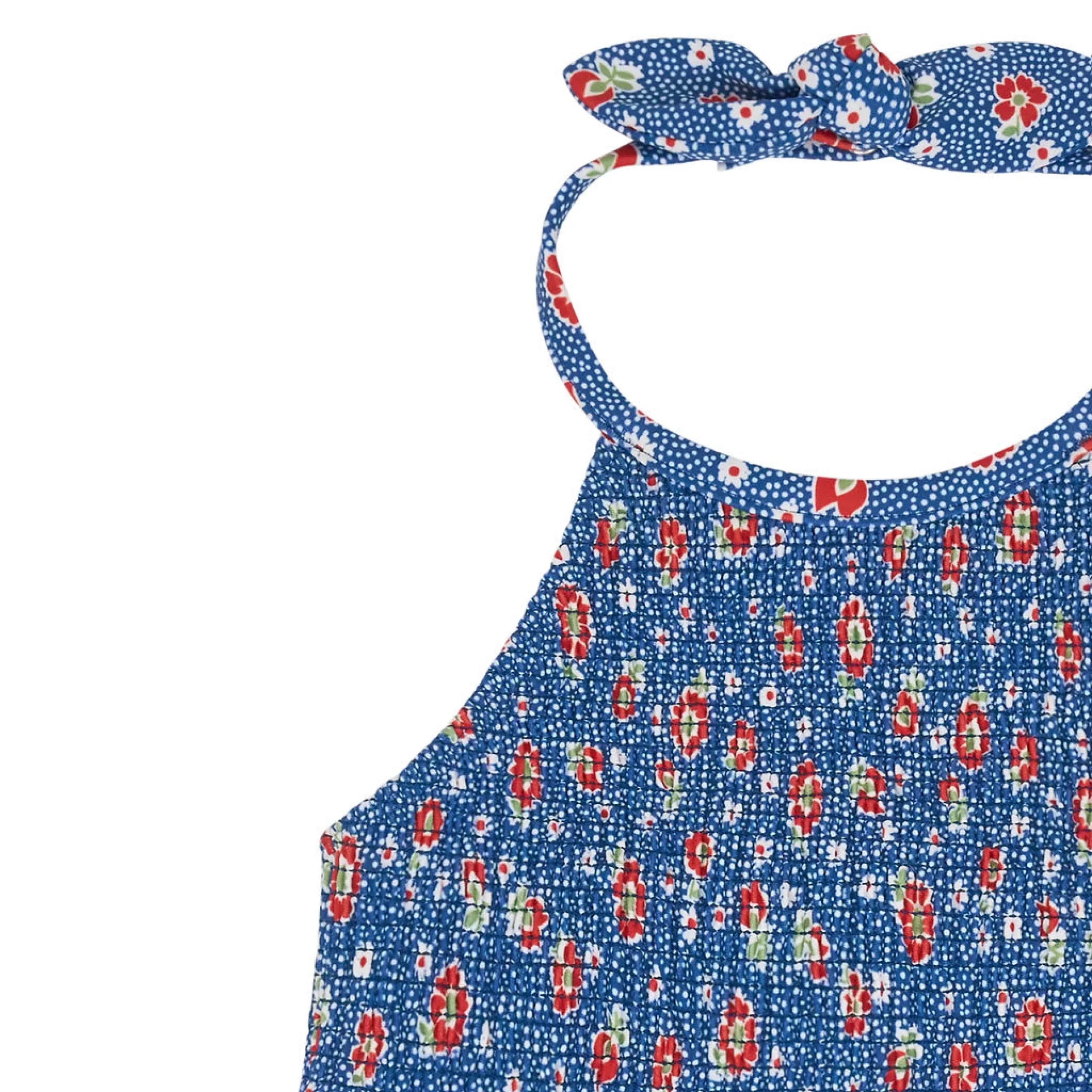 girls navy floral smocked halter bikini