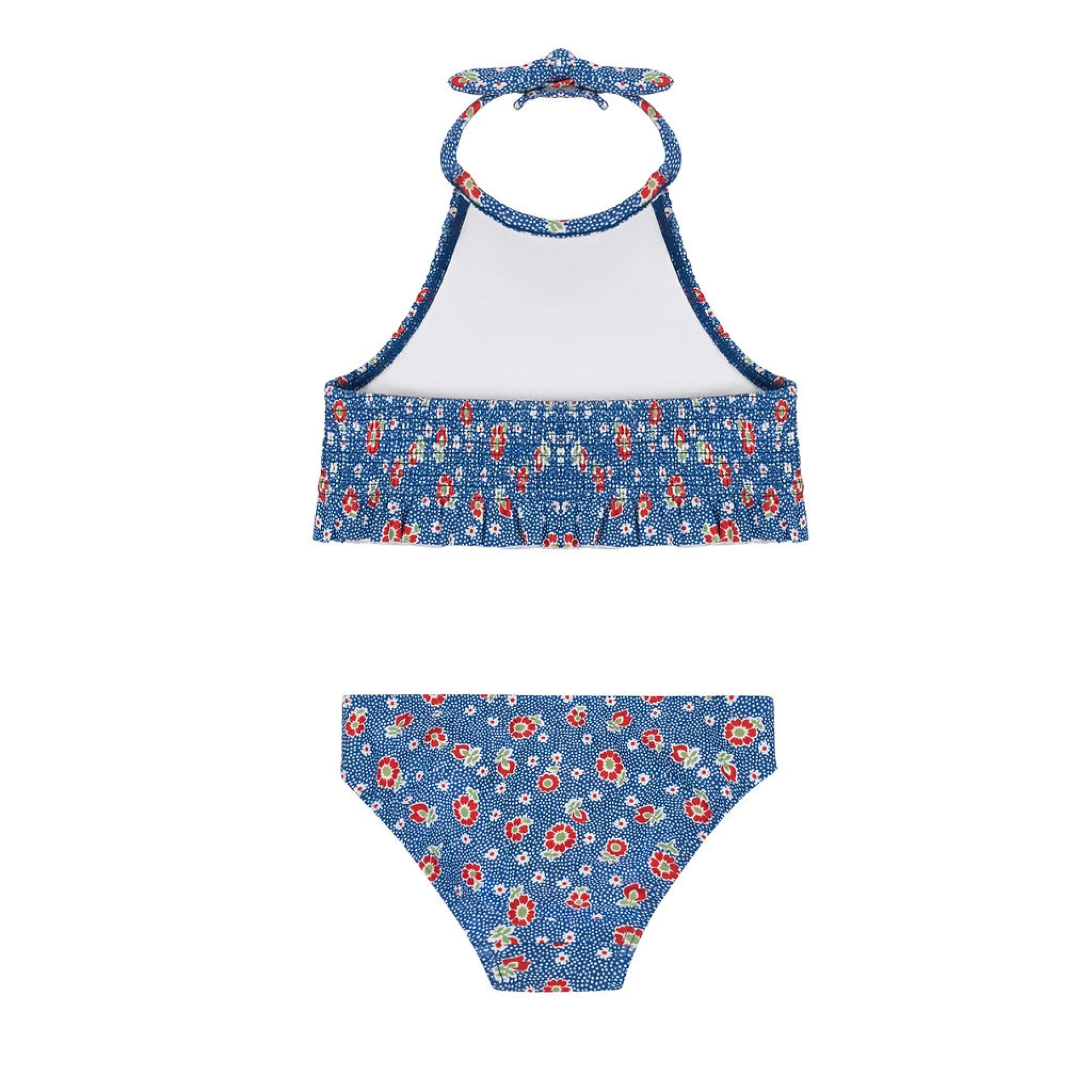 girls navy floral smocked halter bikini