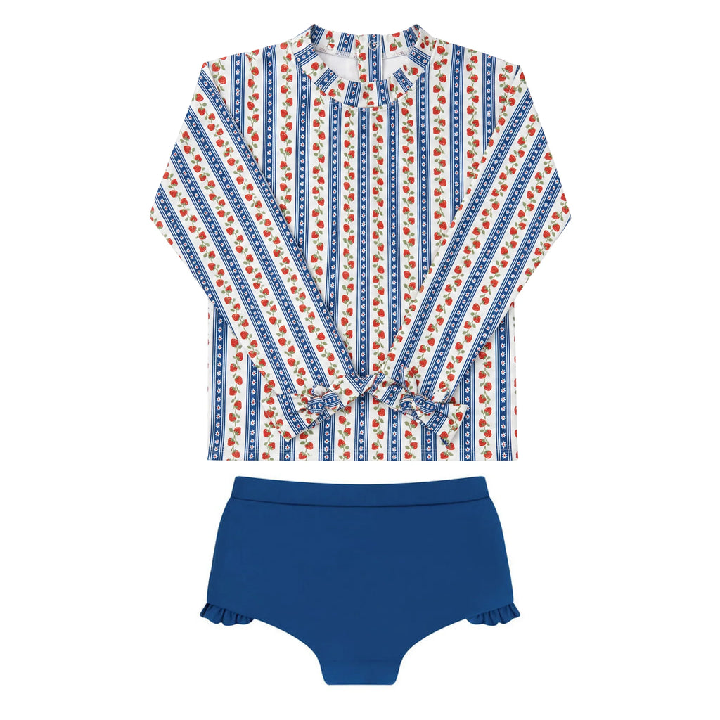 girls strawberry fields tie knot sleeve rashguard set