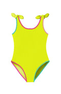 Embroidered Lime Kaya Crinkle Bow Tie One Piece