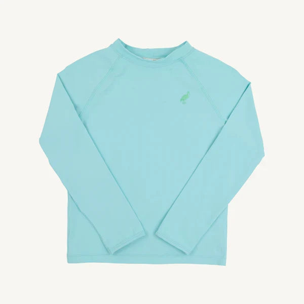 Edisto Egg Blue with Grace Bay Green Stork Walker's Wave Spotter Swim Shirt